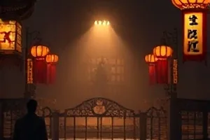 《长夜灯塔》封面：雾季的塔顶探照灯扫过海面，值班员正在记录日志